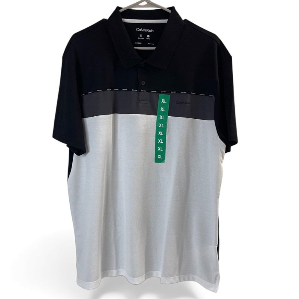 Calvin Klein Mens Polo Shirt XL White & Black Quick Dry Moisture-Wicking
